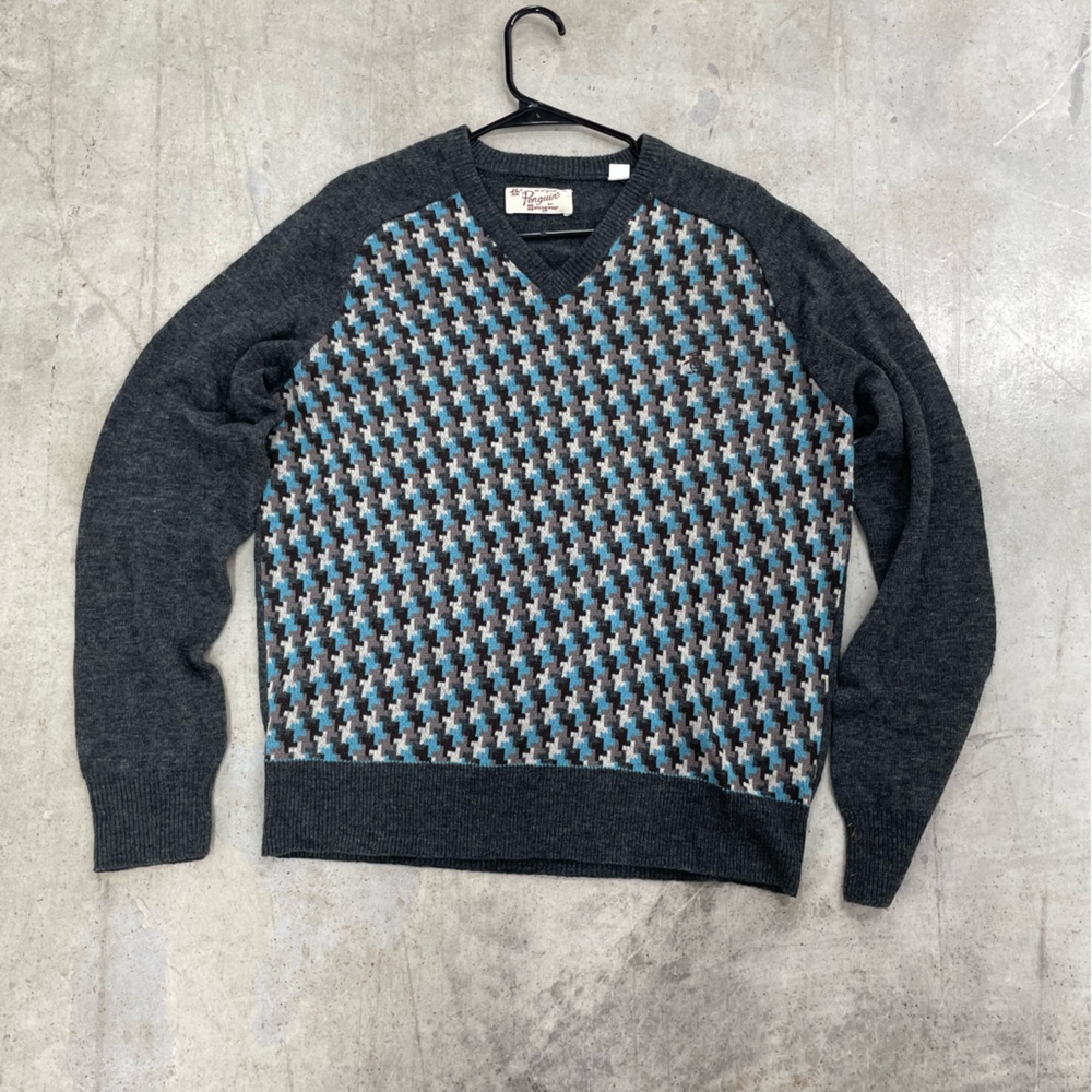 Original Penguin Charcoal and Teal V-Neck Sweater